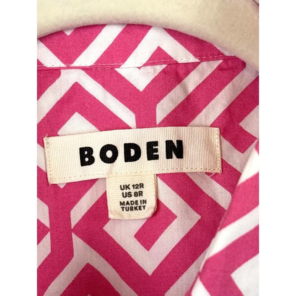 Boden Womens 8 Pink White Amy Sleeveless Belted Abstract Midi Shirt Dress - Picture 6 of 9